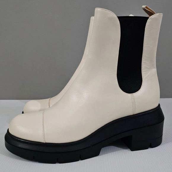 Stuart Weitzman Norah Chelsea Ankle Boot Lug Sole Oat Leather Size 11 Wide - Picture 1 of 13